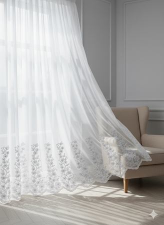 Firana na metry z kwiatowym haftem