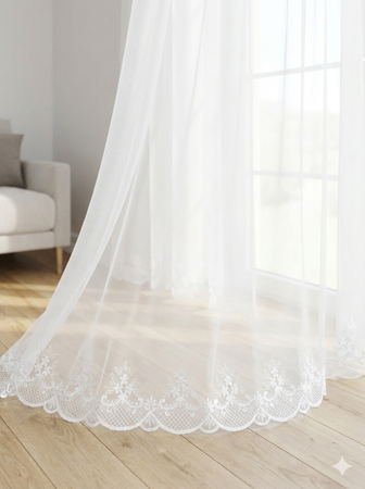 Firana na metry z kwiatowym haftem