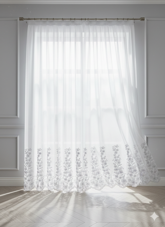 Firana na metry z kwiatowym haftem